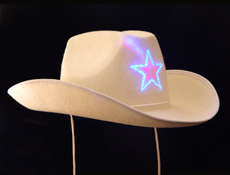 White LED Cowboy Hat Flashing Star